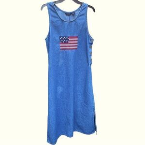 Agapo Denim Jumper Graphic American Flag Embroidered Vintage Sz M